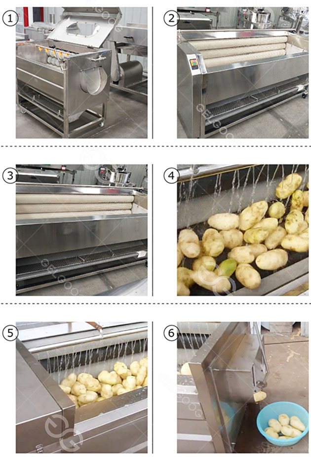 Brush potato washing and peeling machine - Potato chips machine